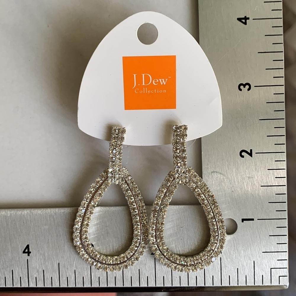 J. Dew Crystal Drop Earrings Silver Tone Large - Picture 7 of 8